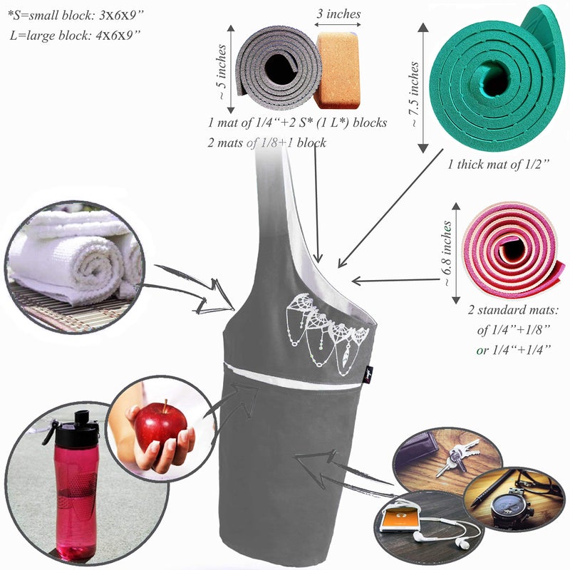Zenifit Yoga Mat Bag â€“ Versatile Yoga Bag with Mat Straps & Storage Pockets, Holds Yoga & Pilates Mats, Lightweight & Durable, Gray and White - Image 5